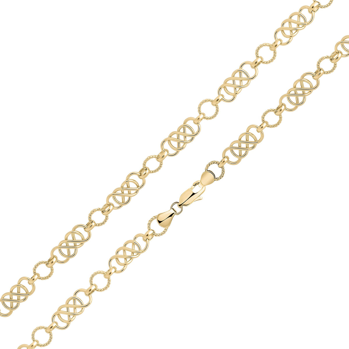 9ct Yellow Gold Handmade 7mm Figure Eight Bracelet — 7.5"/19cm