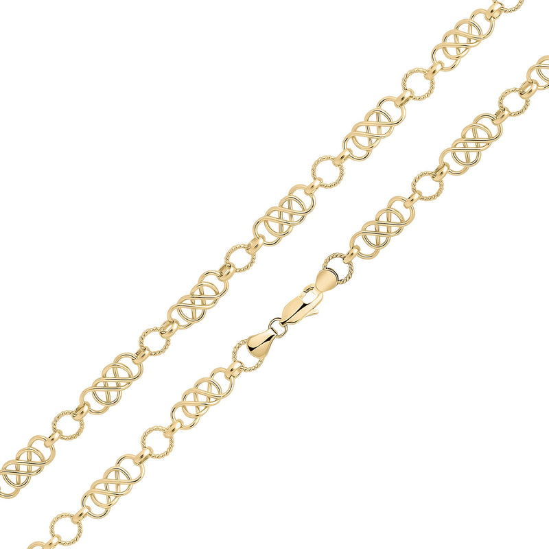 9ct Yellow Gold Handmade 7mm Figure Eight Bracelet — 7.5"/19cm