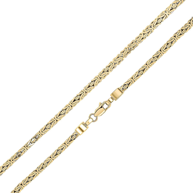 9ct Yellow Gold Handmade 3.5mm Square Byzantine Bracelet — 7.5"/19cm
