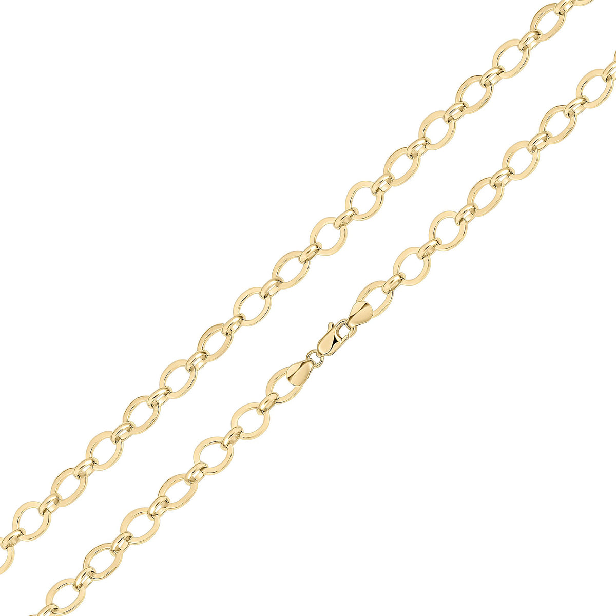 9ct Yellow Gold Handmade 7mm Square Flat Oval Bracelet — 7.5"/19cm
