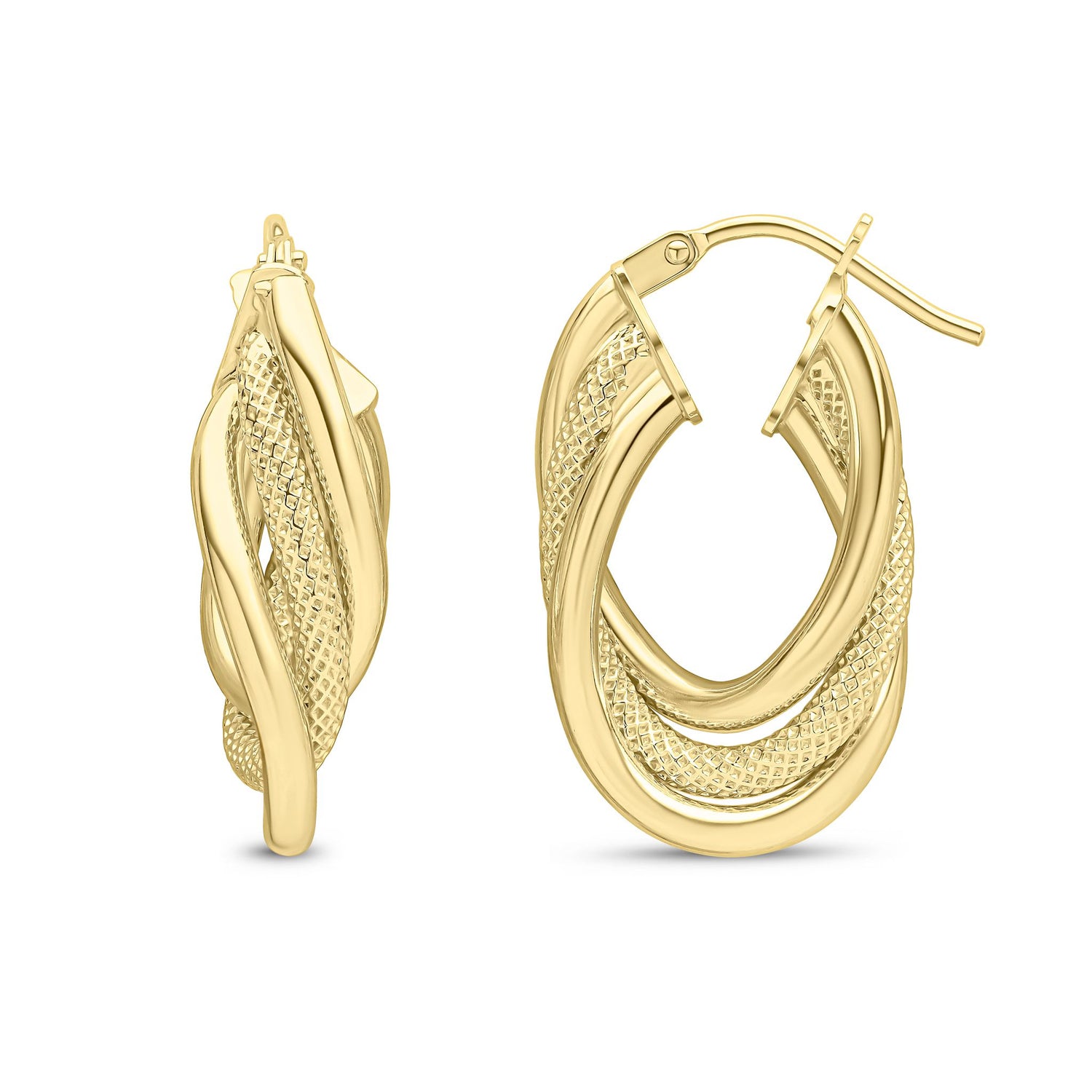 9ct Yellow Gold Diamond Cut Double Oval Hoop Earrings