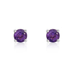 9ct White Gold Round Natural Amethyst Claw Stud Earrings — 4mm