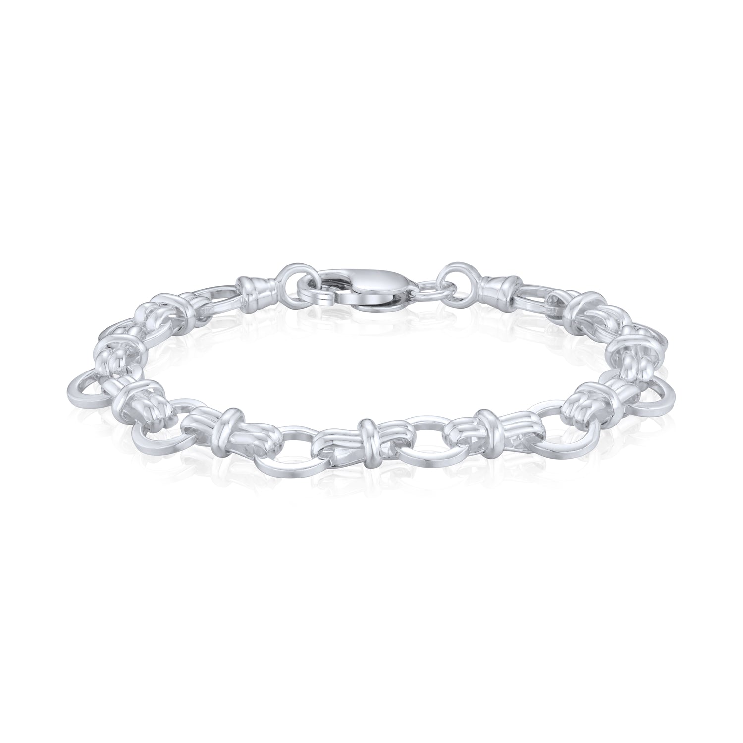 Sterling Silver Handmade Solid 9.7mm Circle Round Link Bracelet with Lobster Clasp