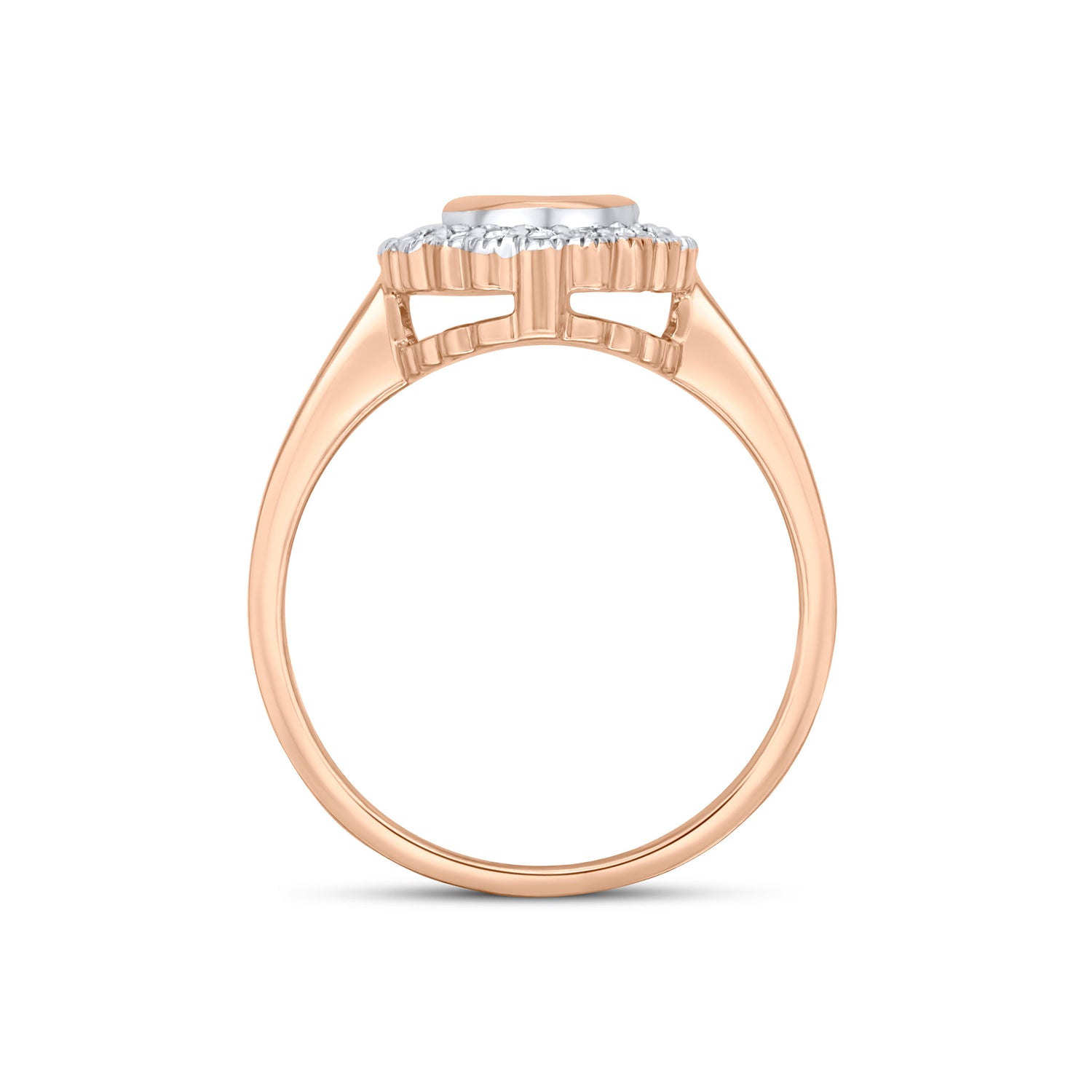 9ct Rose Gold Rubover Oval Natural Morganite and Millegrain Round Diamond Cluster Ring — 7x5mm