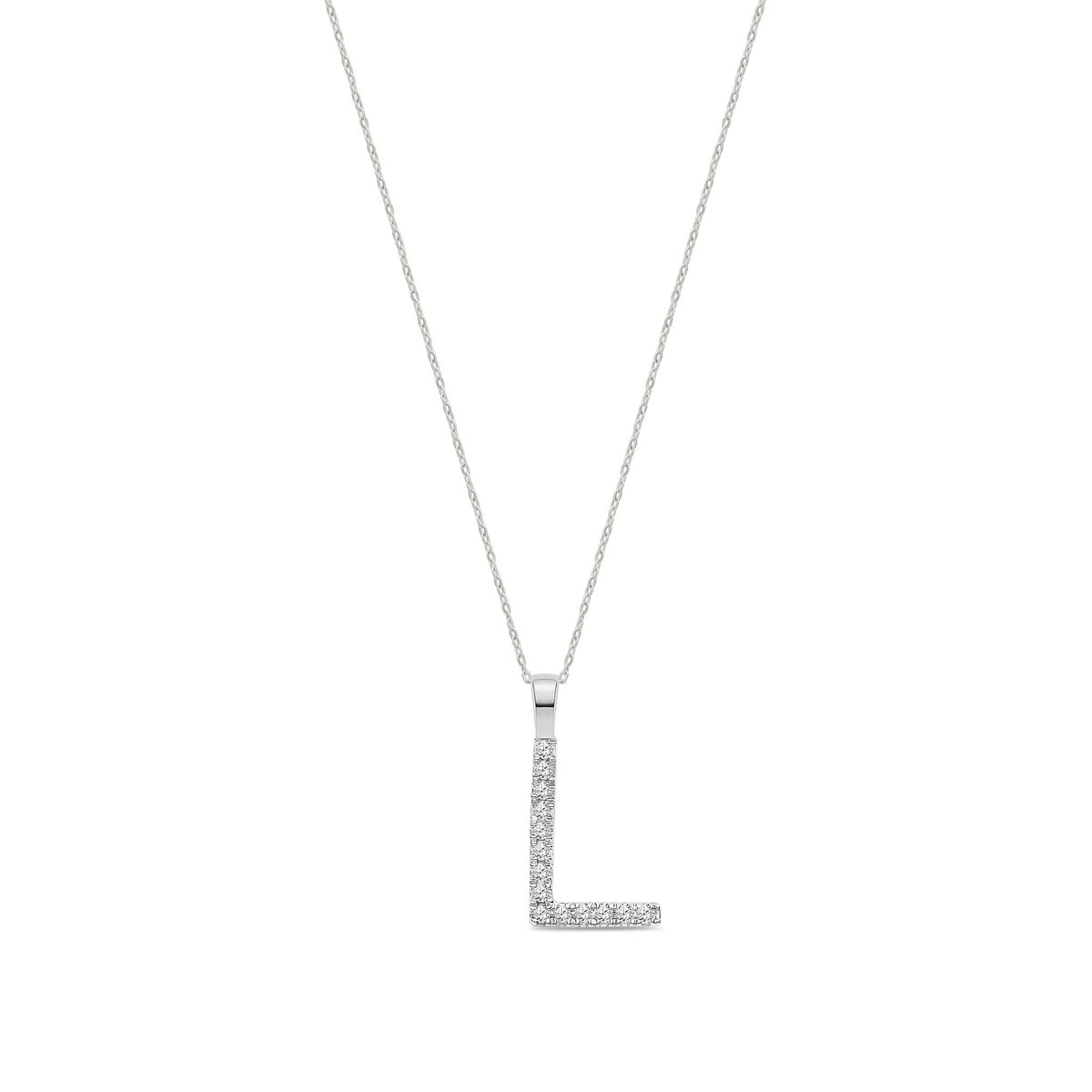 9ct White Gold Natural Diamond Initial L Pendant — 0.04ct