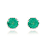 9ct White Gold Round Natural Emerald Rubover Stud Earrings — 5mm