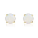9ct Yellow Gold Round Natural Opal Claw Stud Earrings — 5mm