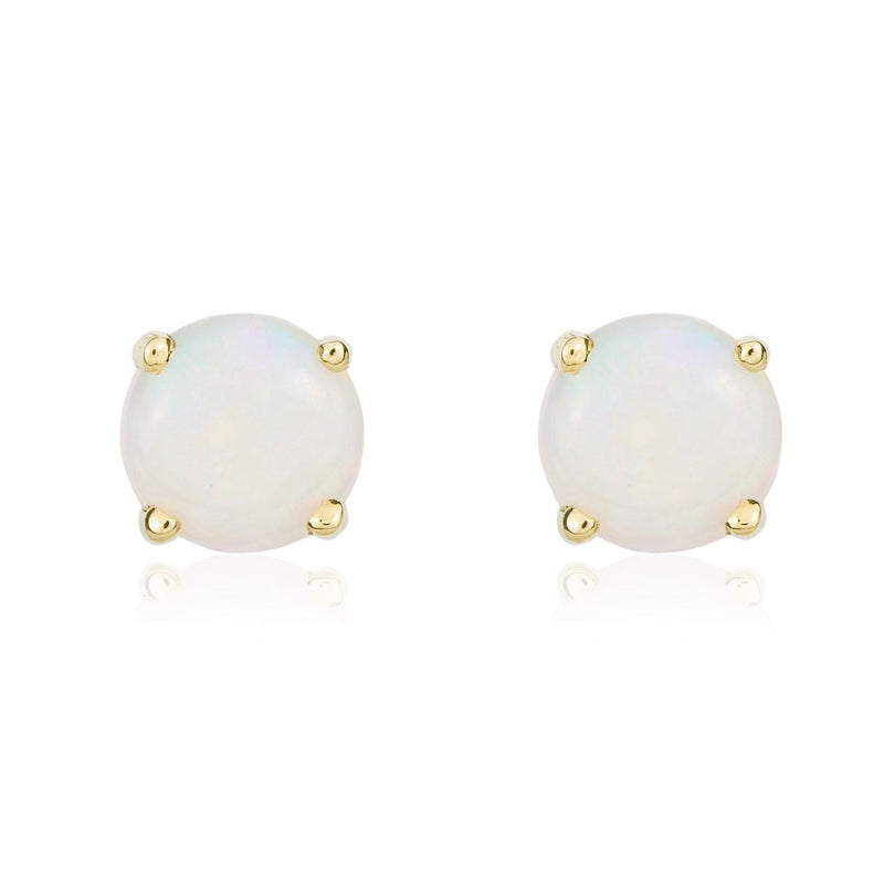 9ct Yellow Gold Round Natural Opal Claw Stud Earrings — 5mm