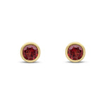 9ct Yellow Gold Round Natural Garnet Rubover Stud Earrings — 6mm