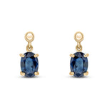 9ct Yellow Gold Oval Natural Sapphire Claw Drop Earrings — 7x5mm