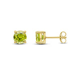 9ct Yellow Gold Round Natural Peridot Claw Stud Earrings — 6mm