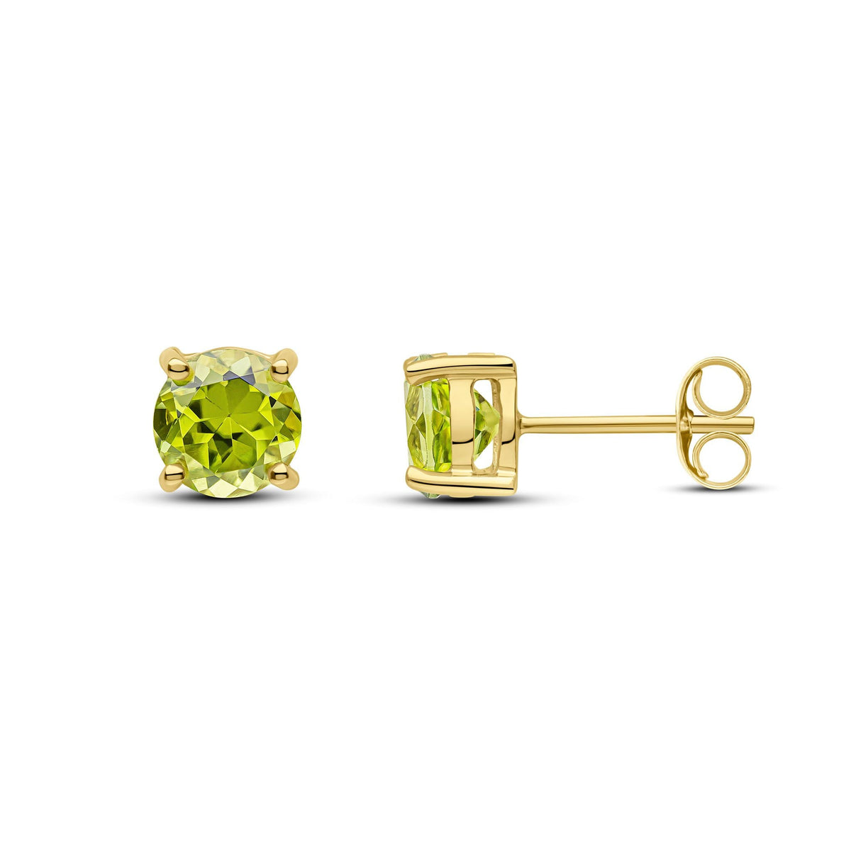 9ct Yellow Gold Round Natural Peridot Claw Stud Earrings — 6mm