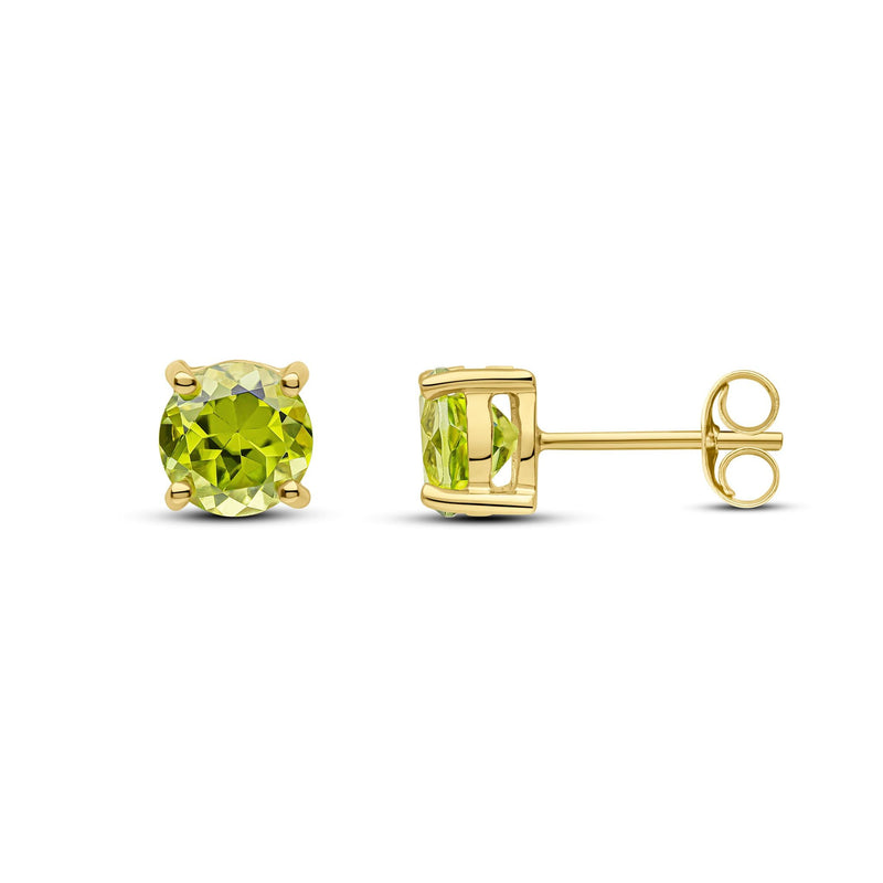 9ct Yellow Gold Round Natural Peridot Claw Stud Earrings — 6mm