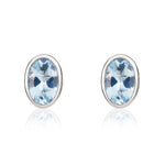 9ct White Gold Oval Natural Aquamarine Rubover Stud Earrings — 6x4mm