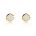 9ct Yellow Gold Round Natural Opal Rubover Stud Earrings — 4mm