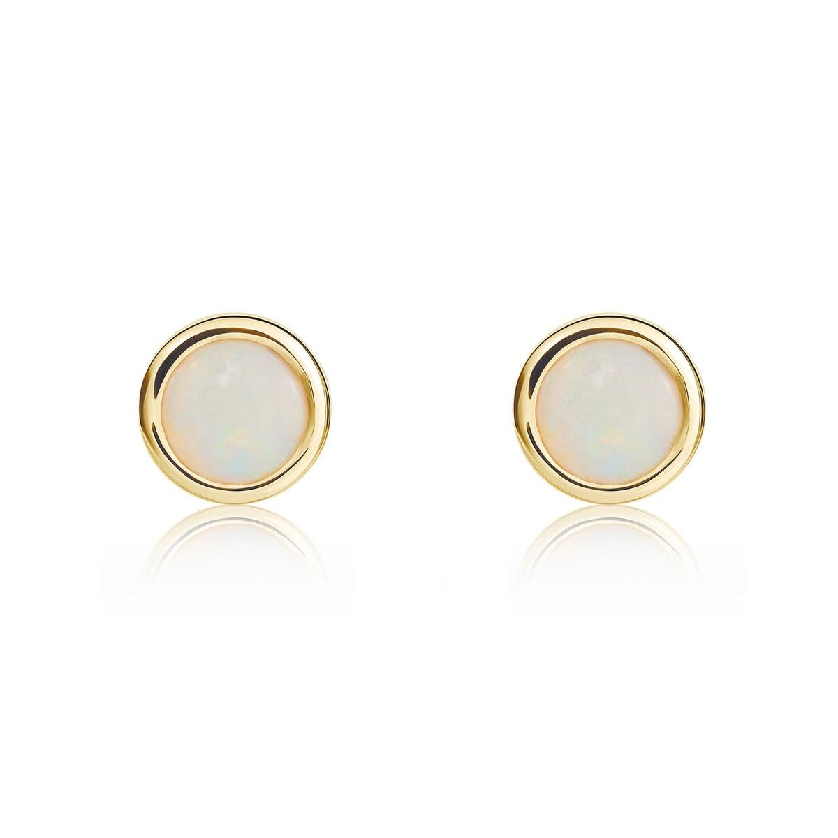 9ct Yellow Gold Round Natural Opal Rubover Stud Earrings — 4mm