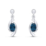 9ct White Gold Oval Natural London Blue Topaz 'Eye' Drop Earrings — 6x4mm