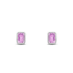 9ct White Gold Octagonal Emerald Cut Natural Pink Sapphire Rubover Stud Earrings — 5x3mm