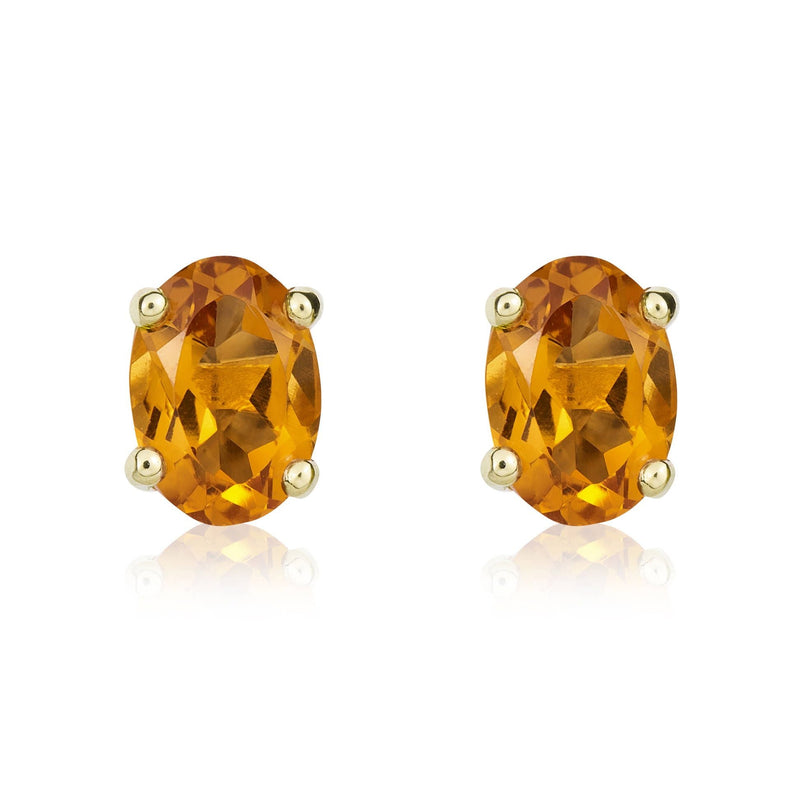 9ct Yellow Gold Oval Natural Citrine Claw Stud Earrings — 7x5mm