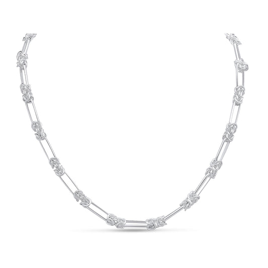 Sterling Silver Handmade Solid 5mm Byzantine Long Oval Necklace