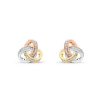 18ct Yellow, White and Rose Gold Round Natural Diamond Grain Set Knot Stud Earrings —10.5mm