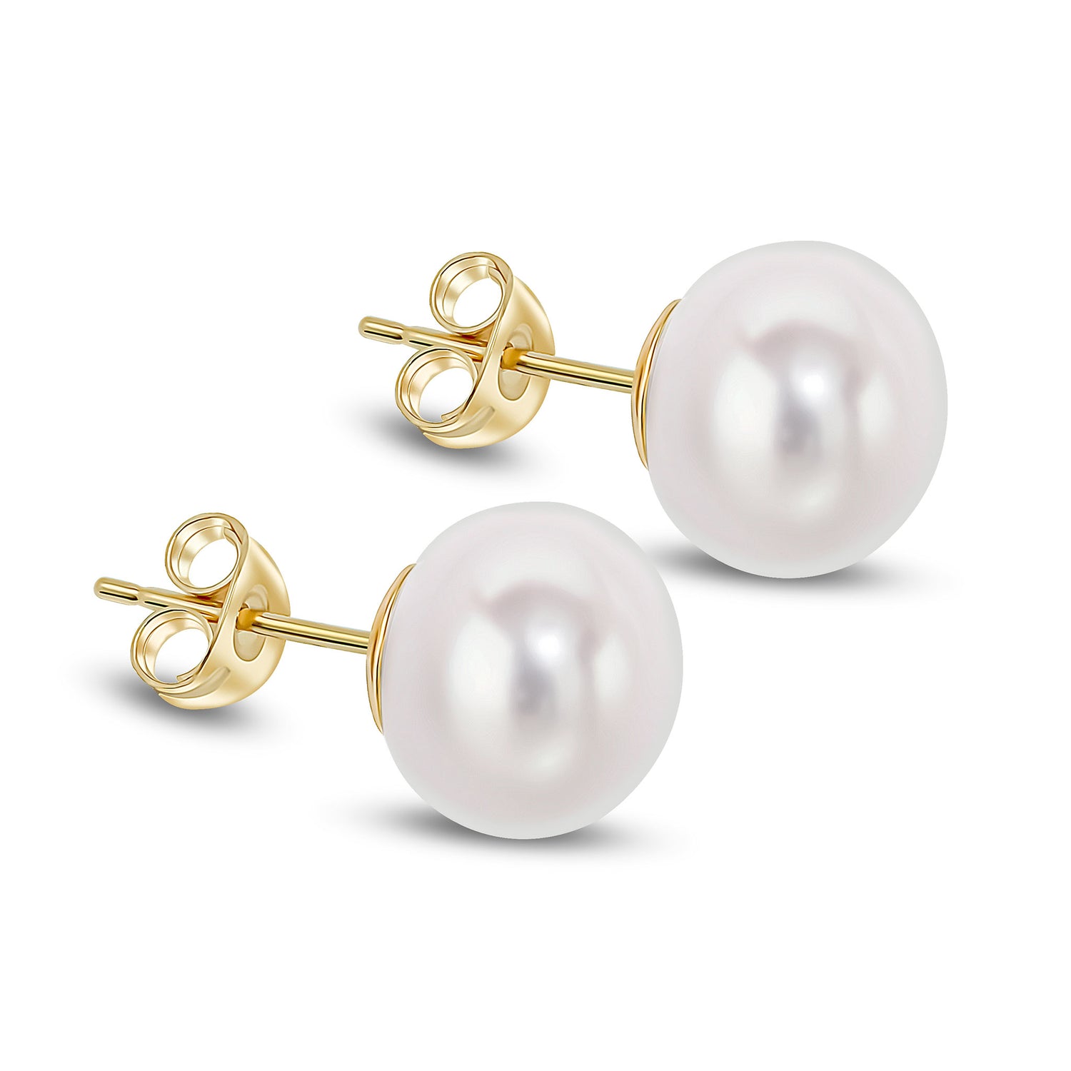 9ct Yellow Gold Freshwater Button Natural Pearl Stud Earrings — 9-9.5mm