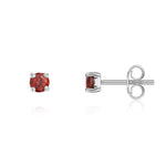 9ct White Gold Round Natural Garnet Claw Stud Earrings — 3mm
