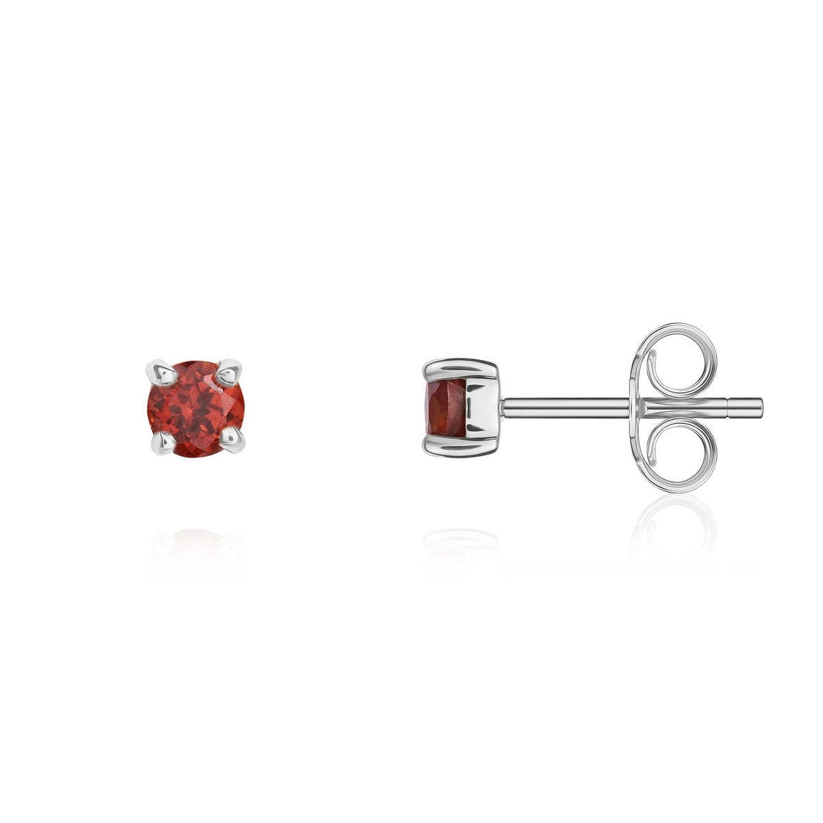 9ct White Gold Round Natural Garnet Claw Stud Earrings — 3mm