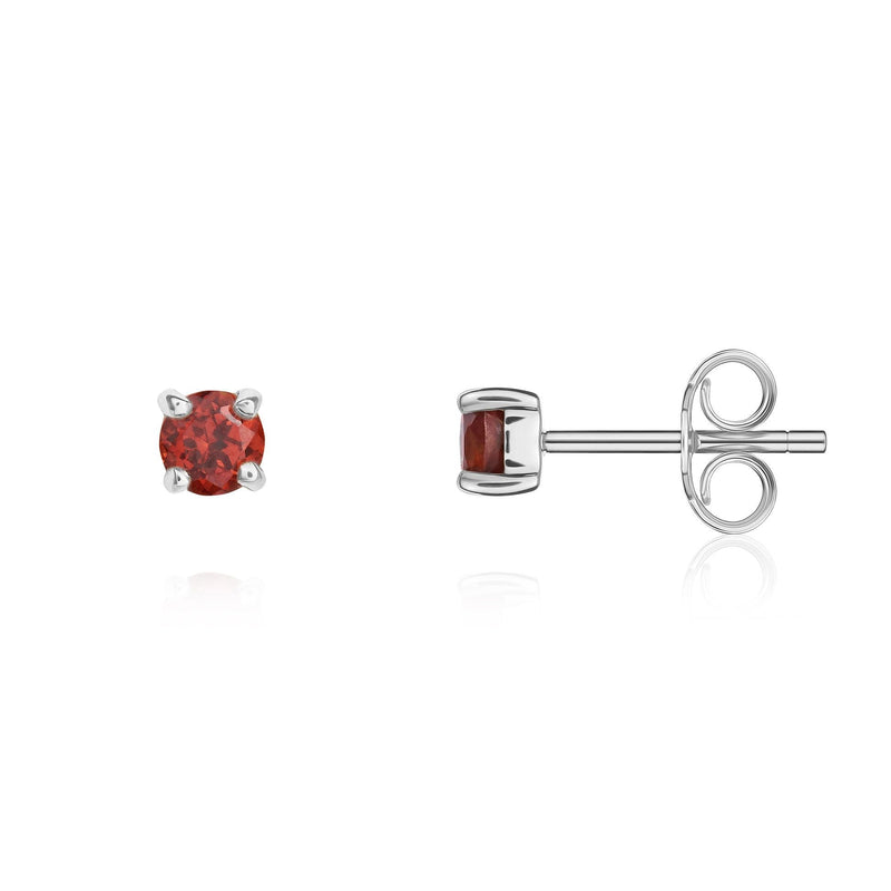 9ct White Gold Round Natural Garnet Claw Stud Earrings — 3mm