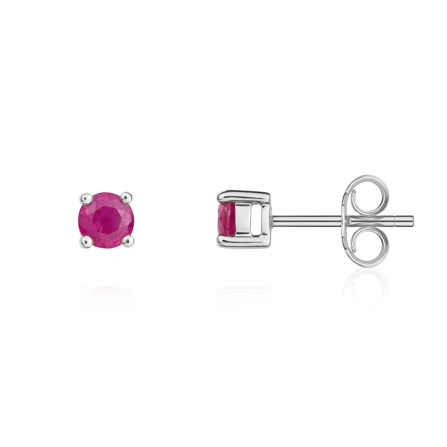 9ct White Gold Round Natural Ruby Claw Stud Earrings — 4mm