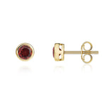 9ct Yellow Gold Round Natural Garnet Rubover Stud Earrings — 4mm