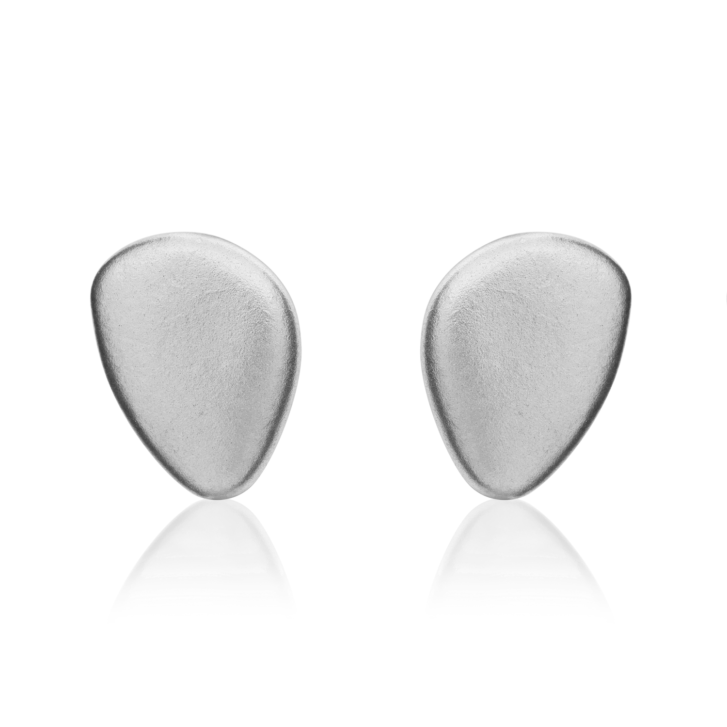 9ct White Gold Satin Organic Pebble Stud Earrings