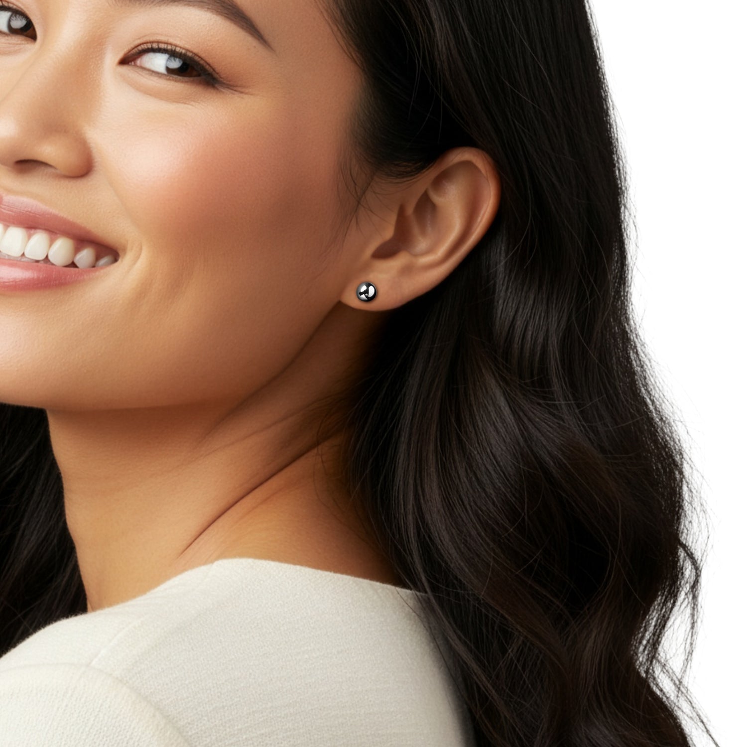 18ct White Gold Polished Button Stud Earrings – 8mm
