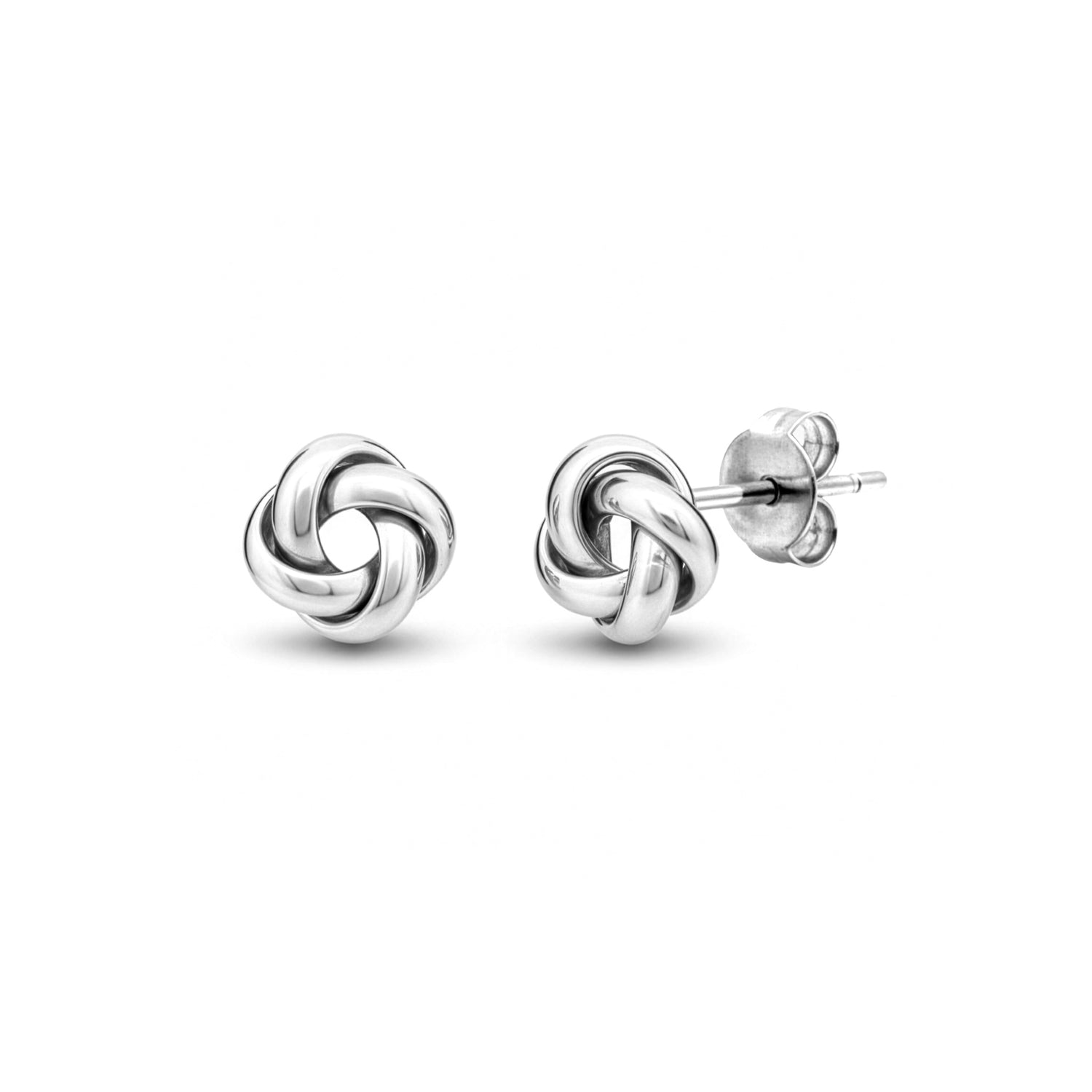 18ct White Gold Polished 4 Strand Knot Stud Earrings – 9mm