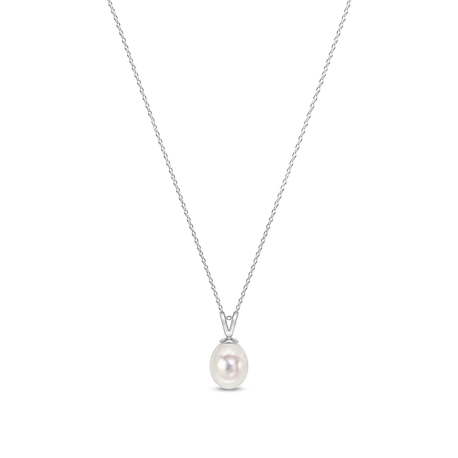 9ct White Gold Natural Freshwater Pearl Drop Pendant — 8mm