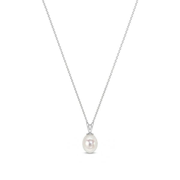 9ct White Gold Freshwater Pearl Drop Pendant — 8mm