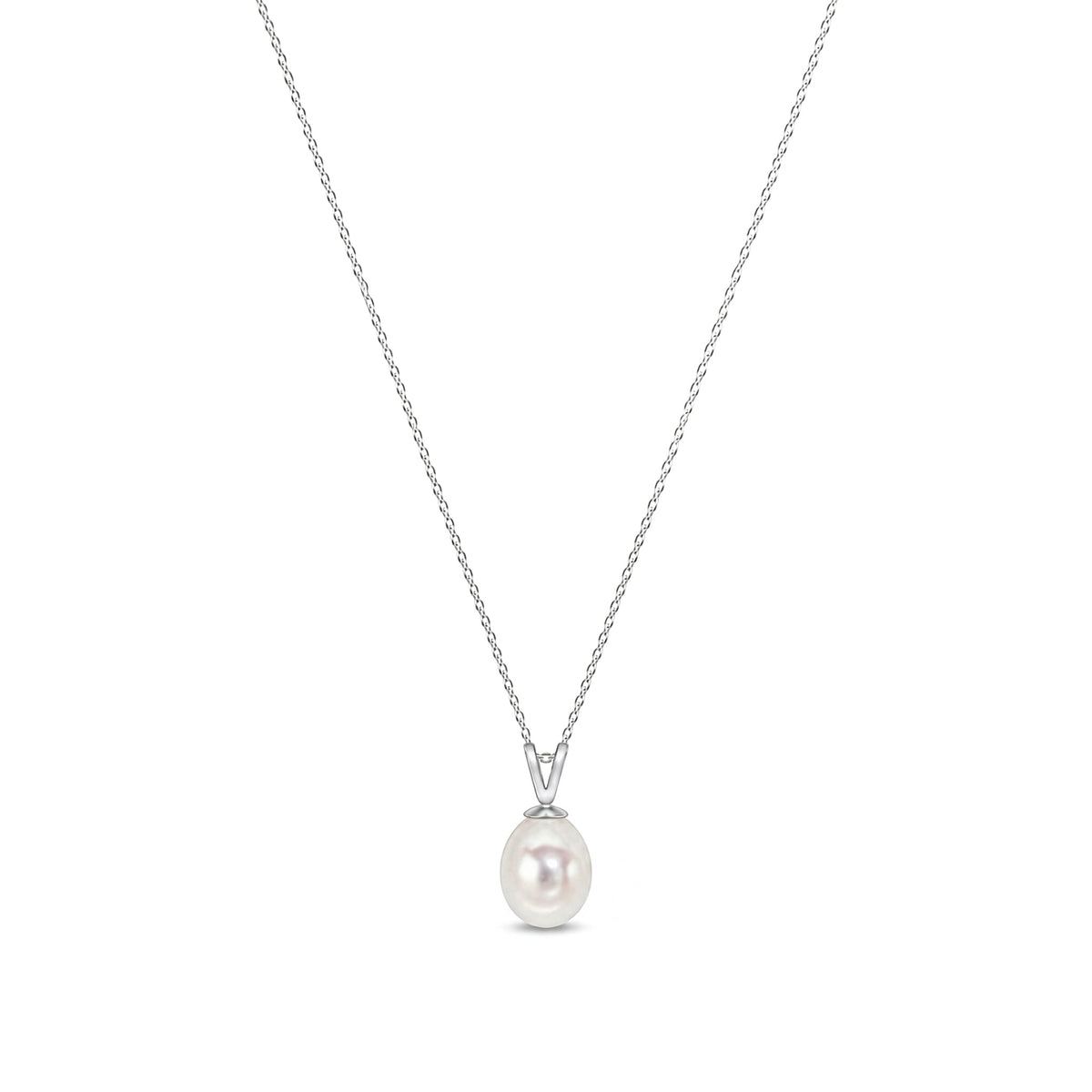 9ct White Gold Freshwater Pearl Drop Pendant — 8mm