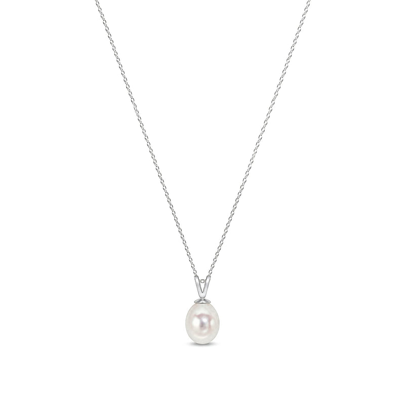 9ct White Gold Freshwater Pearl Drop Pendant — 8mm