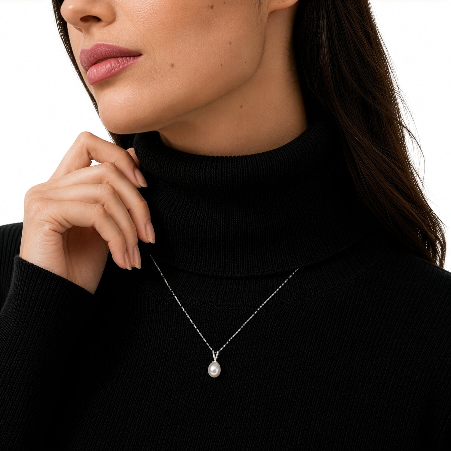 9ct White Gold Natural Freshwater Pearl Drop Pendant — 8mm