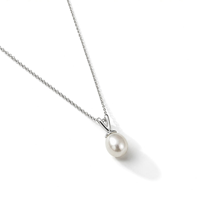 9ct White Gold Freshwater Pearl Drop Pendant — 8mm