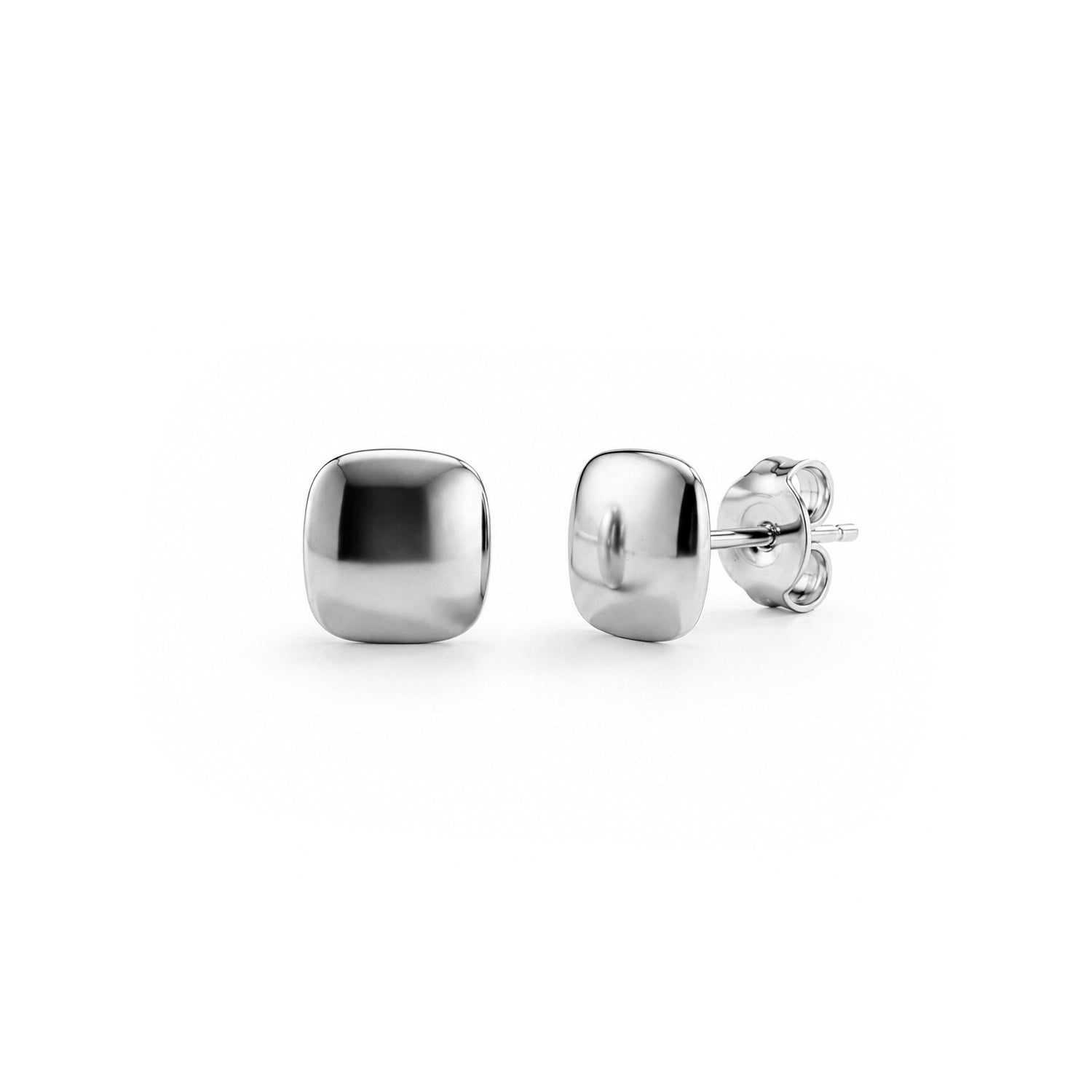 9ct White Gold Polished Cushion Stud Earrings - 8mm