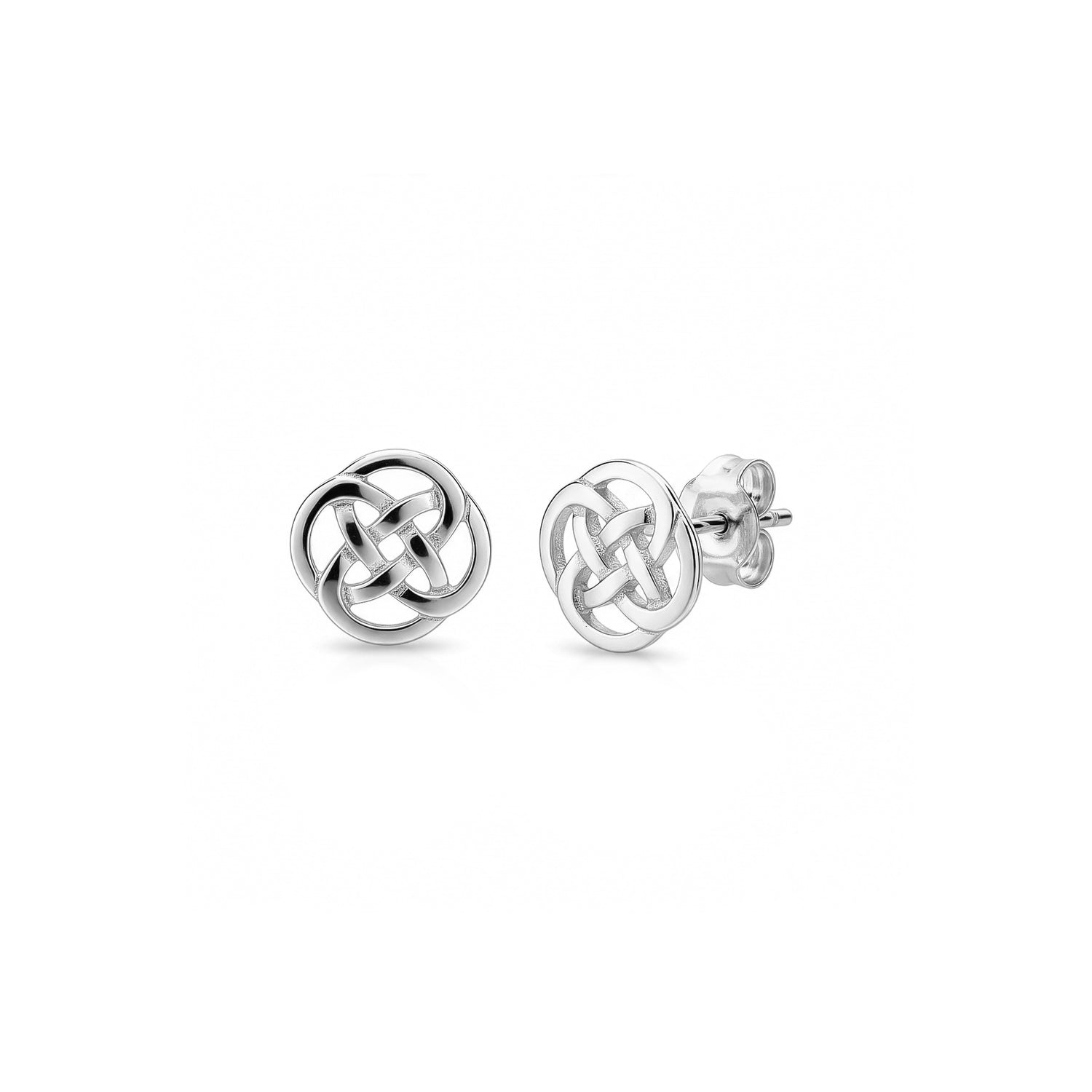 9ct White Gold Polished Openwork Celtic Knot Circle Stud Earrings — 8mm