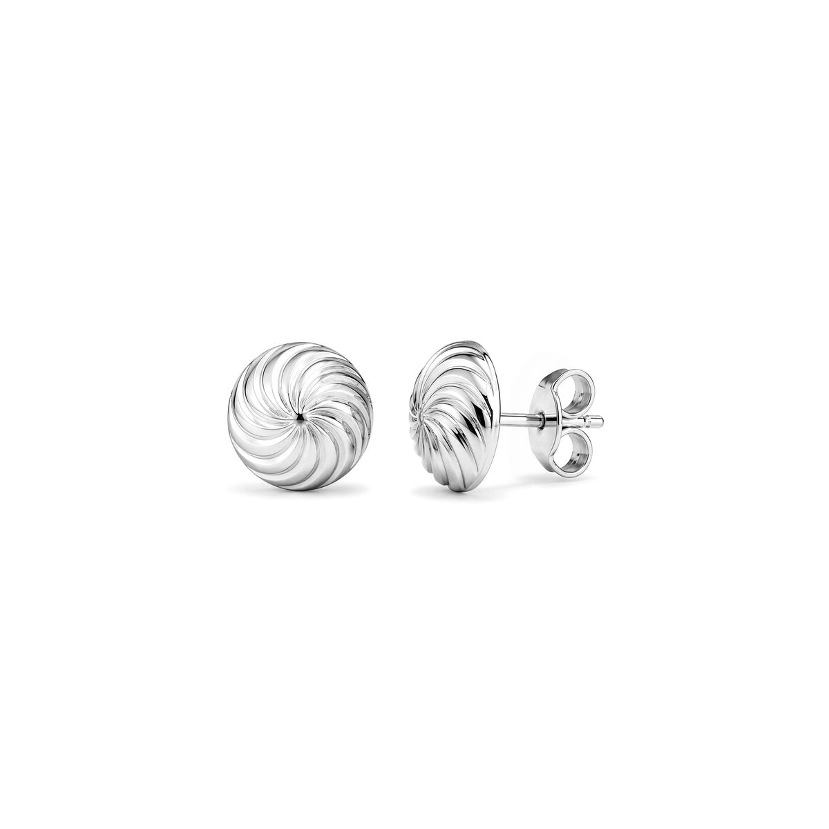 9ct White Gold Swirl Dome Stud Earrings — 8mm