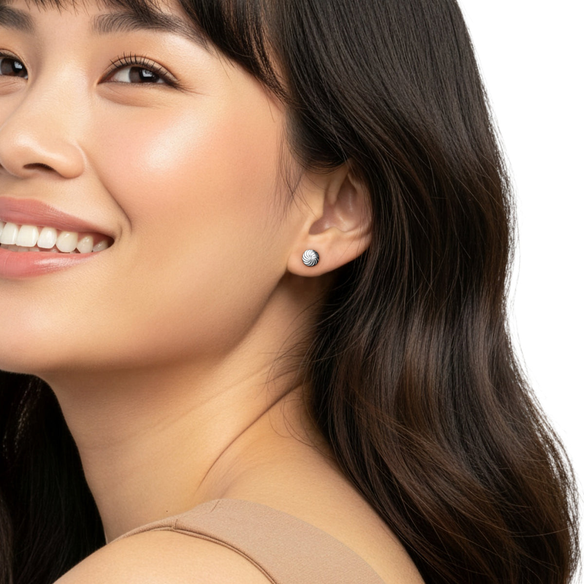 9ct White Gold Swirl Dome Stud Earrings — 8mm