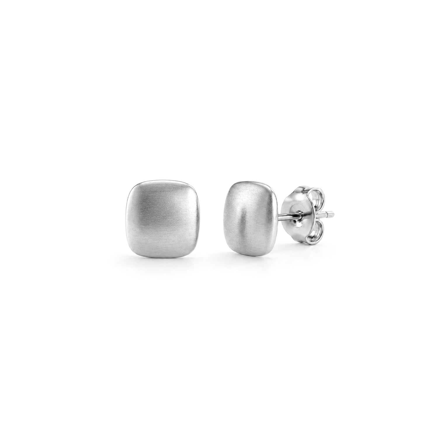 9ct White Gold Satin Cushion Stud Earrings
