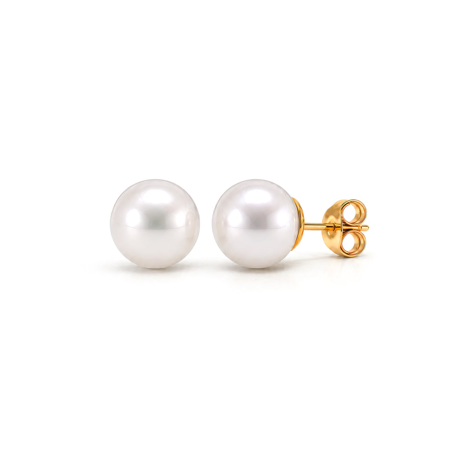 9ct Yellow Gold Natural Freshwater Round Pearl Stud Earrings 8mm
