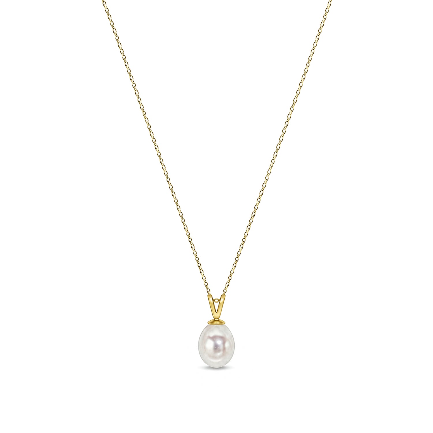 9ct Yellow Gold Natural Freshwater Pearl Drop Pendant — 8mm