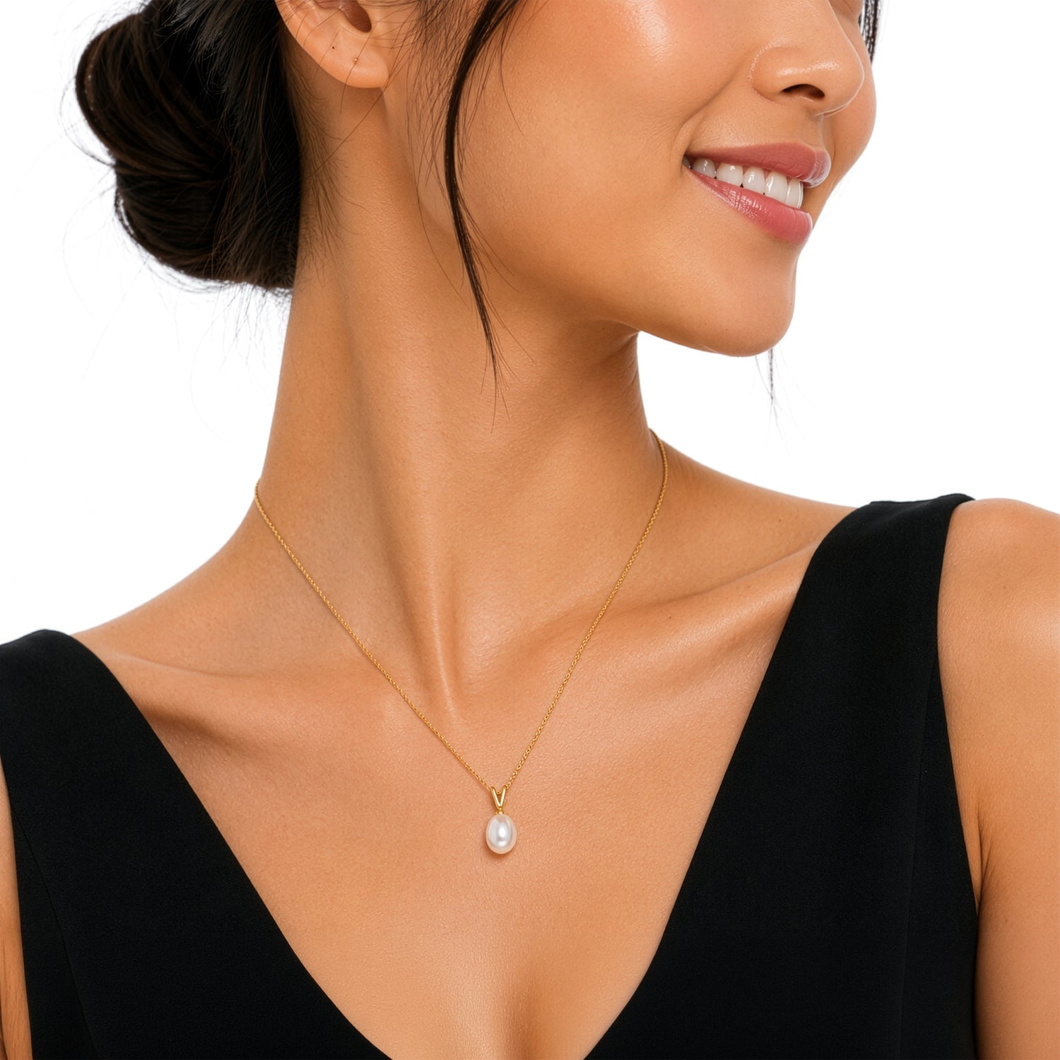9ct Yellow Gold Natural Freshwater Pearl Drop Pendant — 8mm