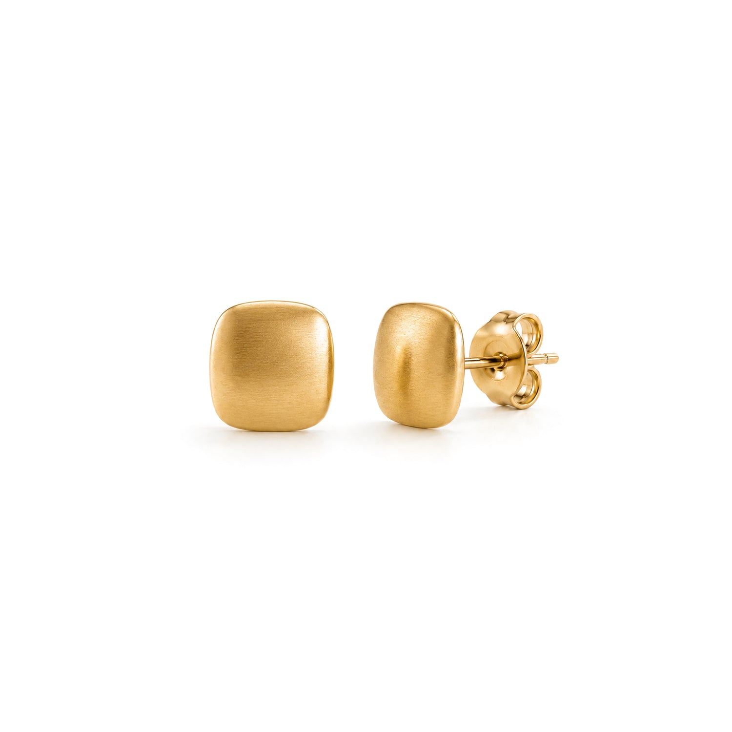 9ct Yellow Gold Satin Cushion Stud Earrings