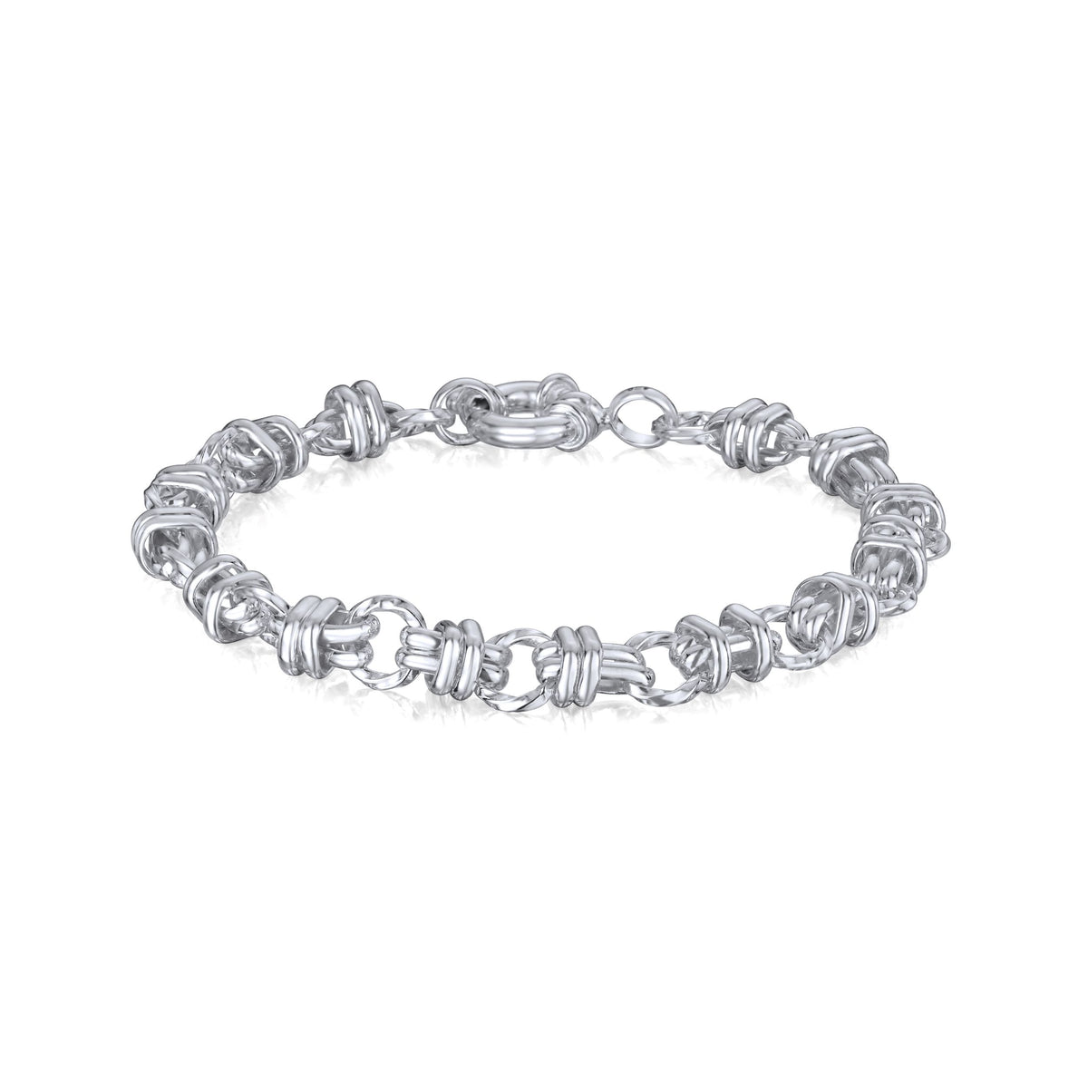 Sterling Silver Handmade Solid 8mm Circle Belt Link Bracelet with Bolt Ring Clasp